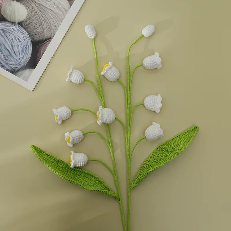 Handmade Crochet Yarn Rose Lily Home Decor Wool Hand Knitting Peony Flowers Beautiful Plant Artificial Room Nursery Home Decor
