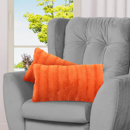 Faux Fur Throw Pillows - Decorative Pillows for Couch, Bed Throw Pillows, Rust Accent Pillows for Bedroom or Living Room Aesthetic, Set of 2 Furry Throw Pillows, 12" X 20"