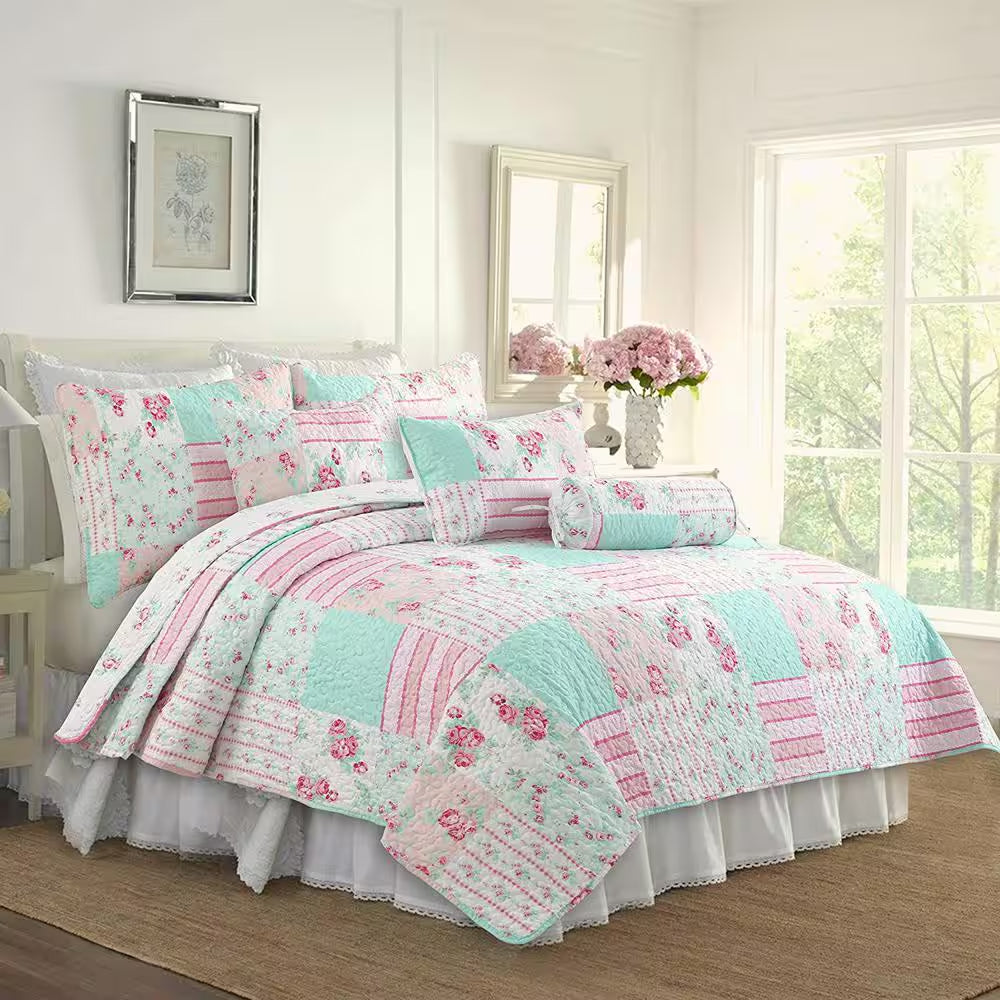 Tiffany Pink Garden 3-Piece Pink, Blue, White Floral Cotton Polyester Decor Throw Pillow Set (Set of 3)