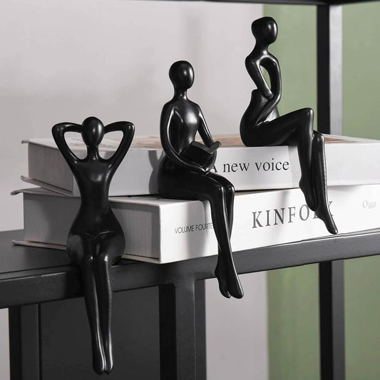 Black Thinker Statue Book Shelf Decor, Minimalist Modern Home Decor Collectable