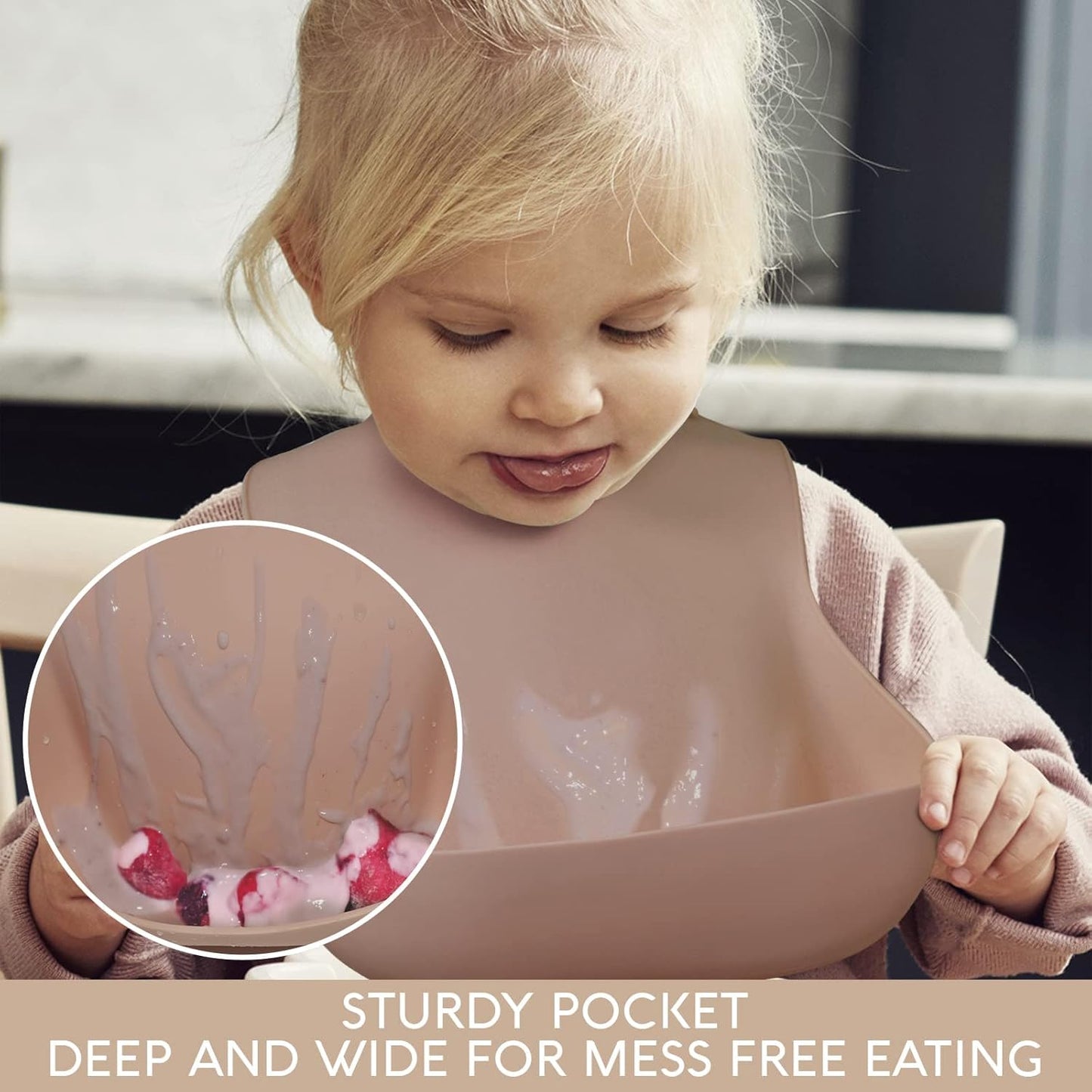 Silicone Baby Bibs - Soft Silicone Bib with Food Catcher and Waterproof Material - Adjustable Fit for Baby and Toddler (Mauvelous & Slate Gray)