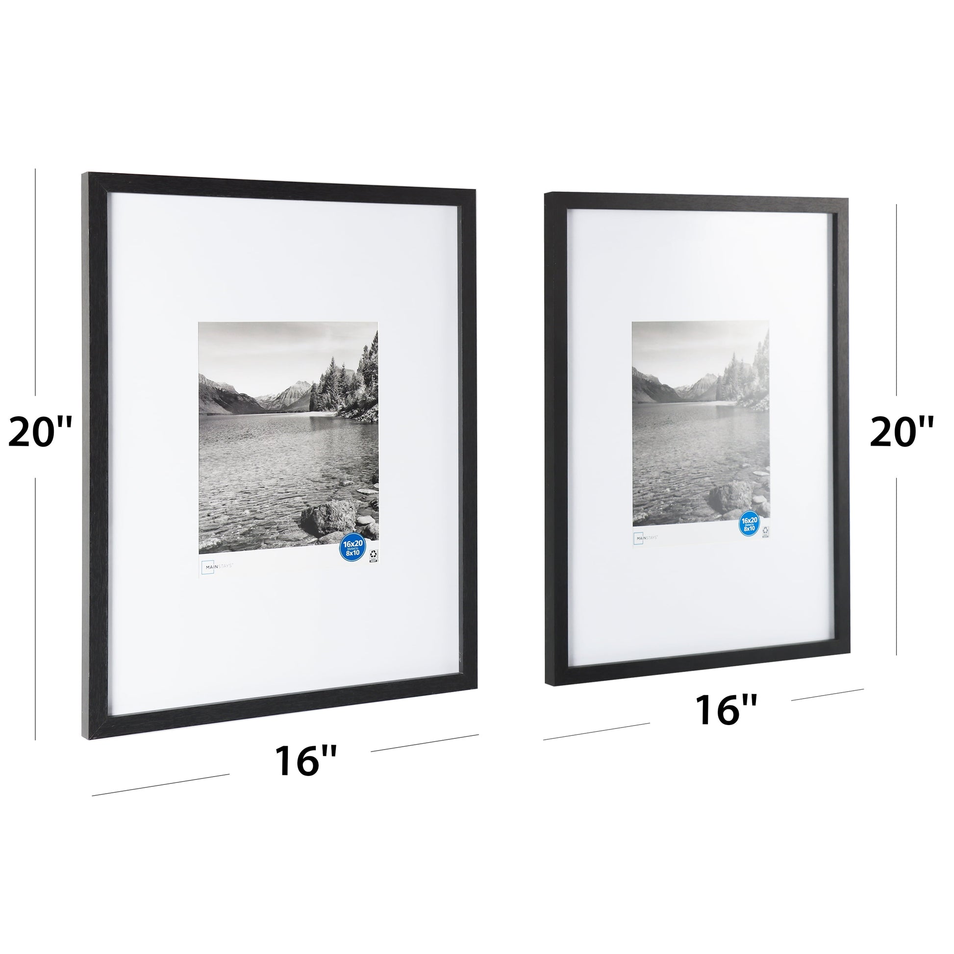 (2 Pack)  16"X20" Black 2 PC Frame Set, Matted for 8"X10" Pictures