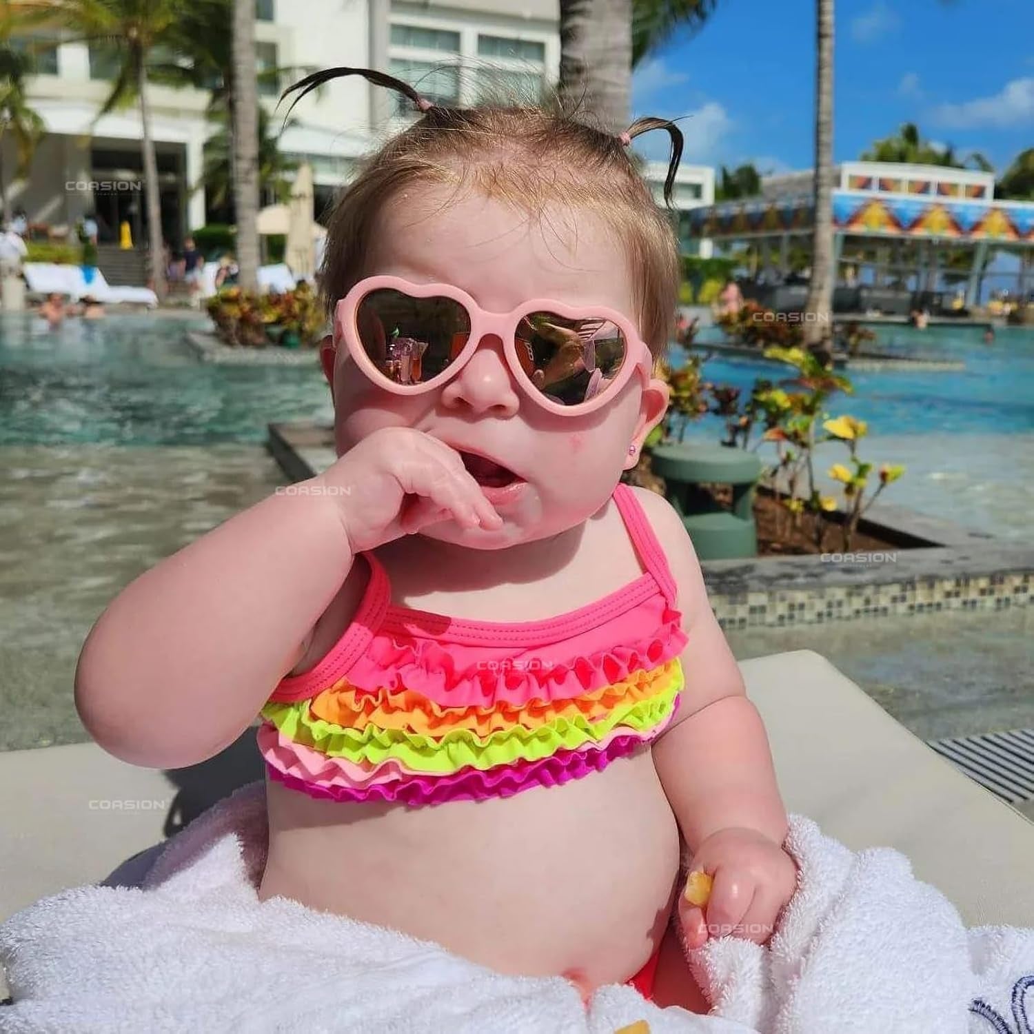 Baby'S First Sunglasses with Strap, Unbreakable Polarized Newborn Infant Heart Sunglasses for Ages 0-24 Months