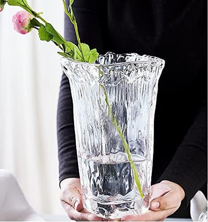Clear Vase Thickened Glass Vase 9.45Inch Flower Vase for Home Decor Wedding Office Tabletop or Gift (Clear)