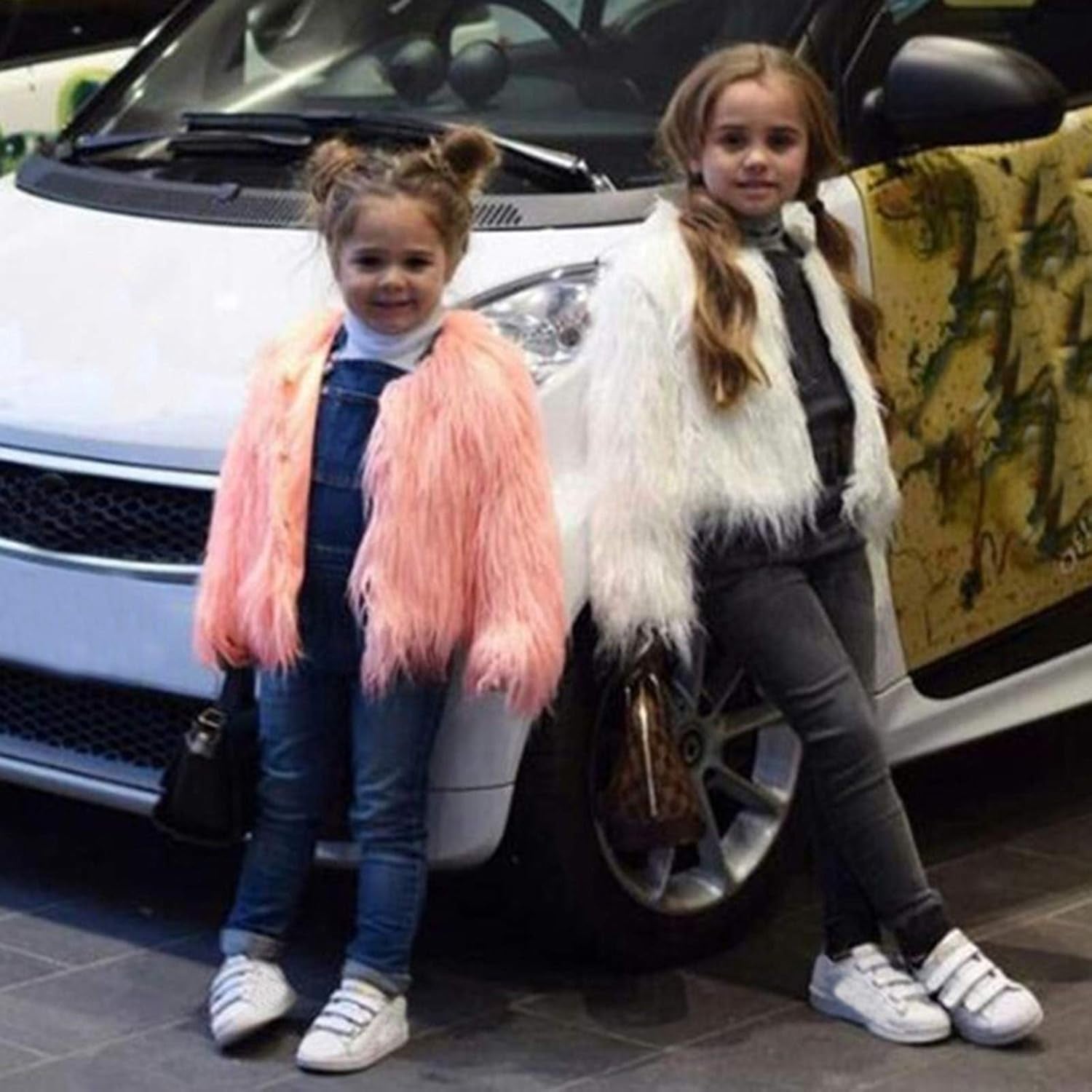 Girl Faux Fur Long Sleeve V Neck Jacket Coat Warm Outerwear Children Thick Outwear 2-10Years (Navy, 9-10 Years)