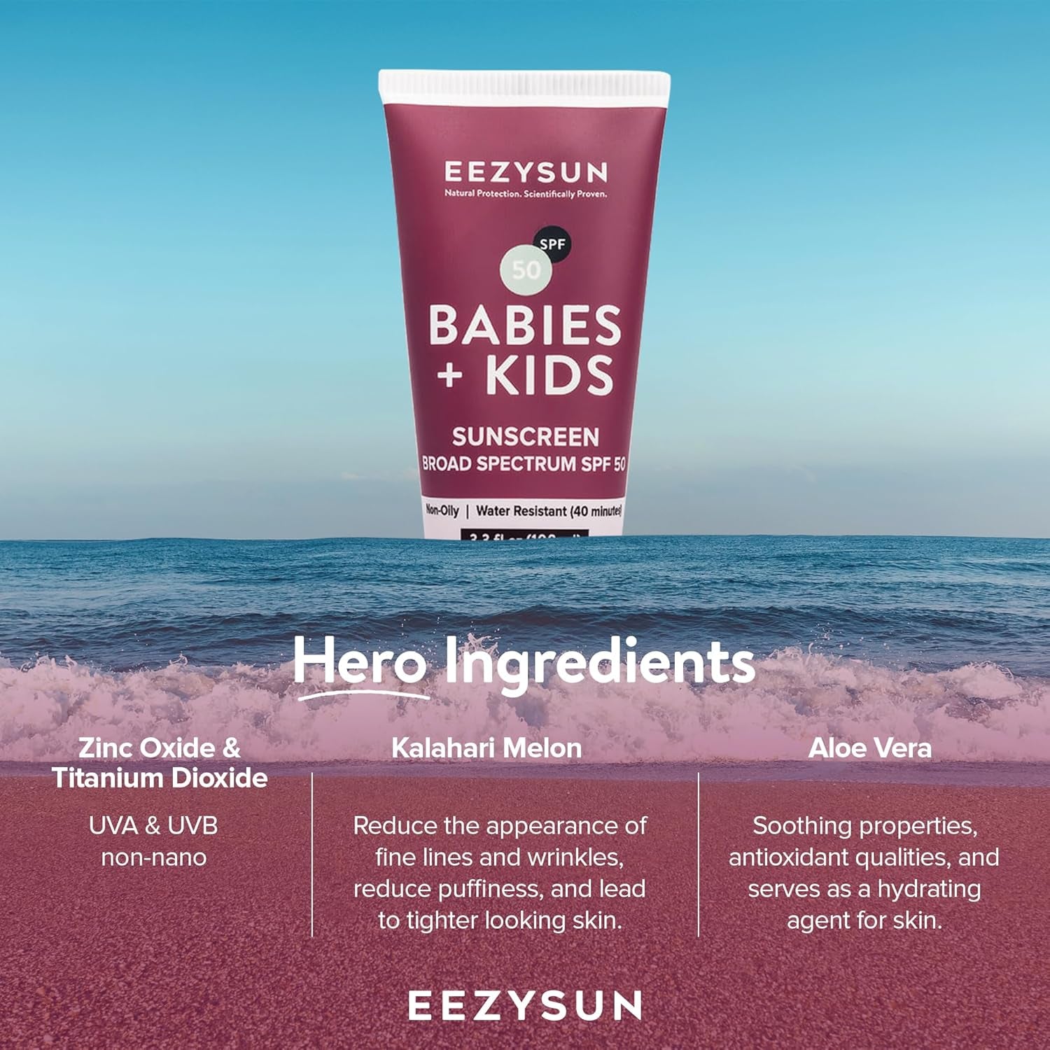 Babies & Kids SPF 50 Mineral Sunscreen | Dermatologically Tested for Sensitive Skin | Contains Aloe Vera | Sweat/Water Resistant | Cruelty-Free | Reef-Safe | Travel Size - 3.3 FL OZ