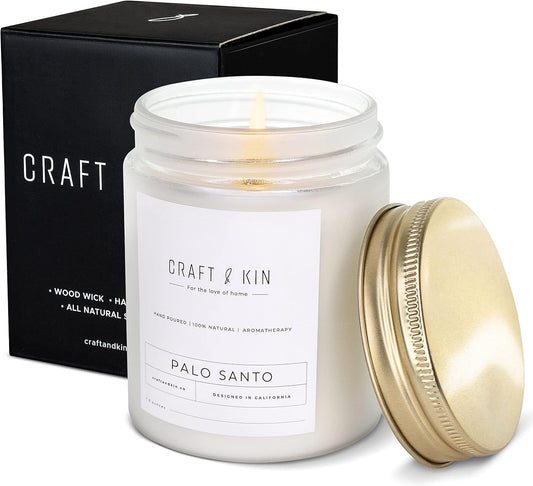 Palo Santo Scented Candle | 8 Oz 45 Hour Long Lasting | Classic Soy Spring Scented Candles Wood Wick | Made with Natural Soy | Gifts for Men and Women