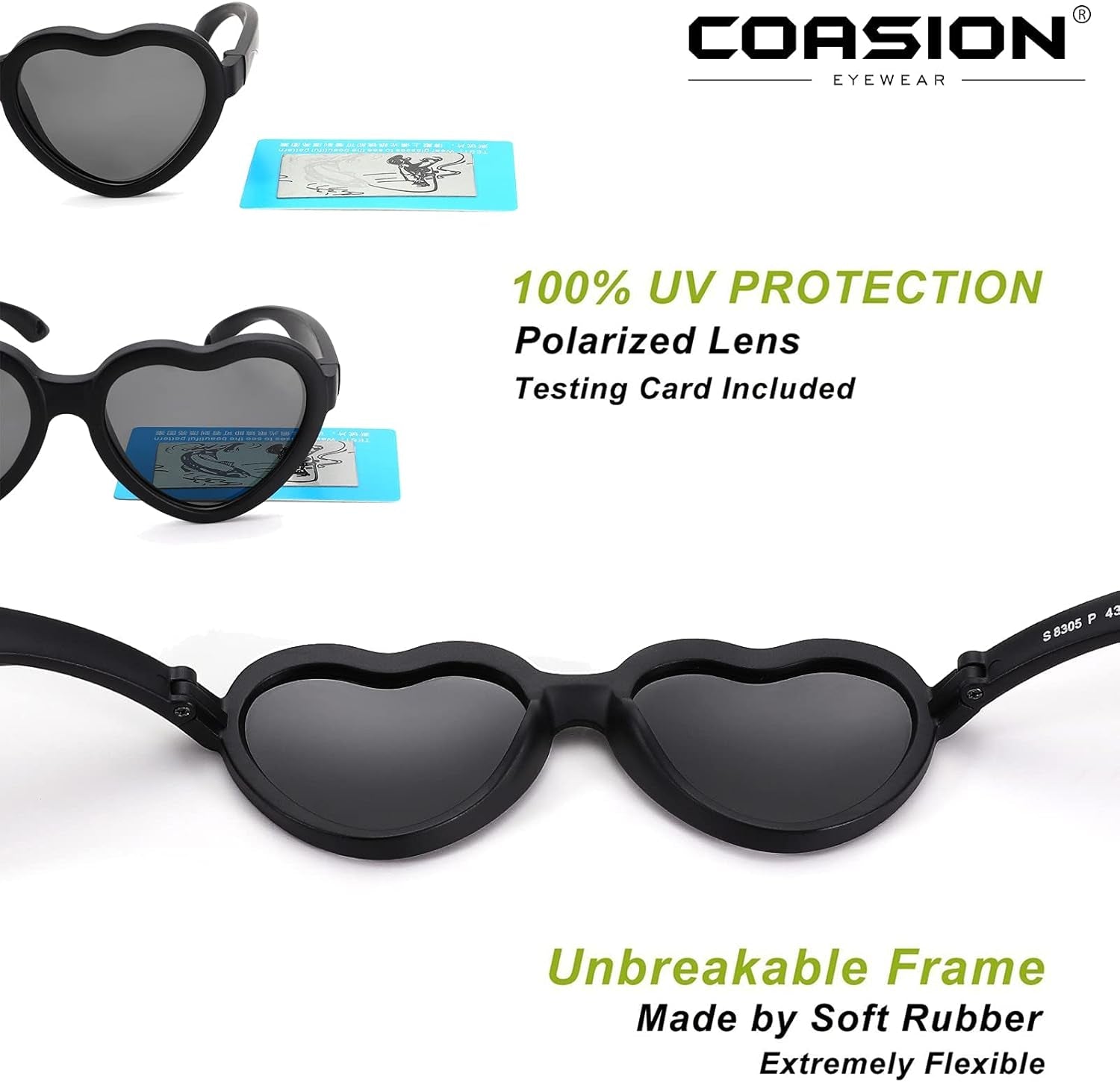 Baby'S First Sunglasses with Strap, Unbreakable Polarized Newborn Infant Heart Sunglasses for Ages 0-24 Months
