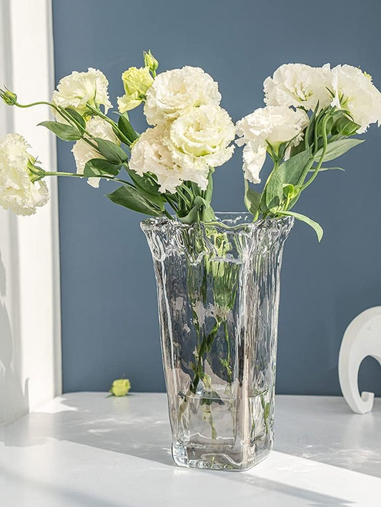 Clear Vase Thickened Glass Vase 9.45Inch Flower Vase for Home Decor Wedding Office Tabletop or Gift (Clear)
