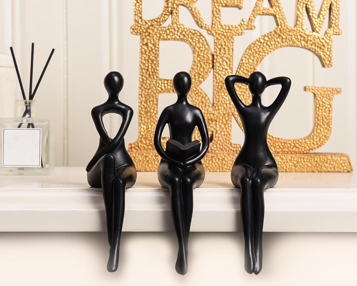 Black Thinker Statue Book Shelf Decor, Minimalist Modern Home Decor Collectable