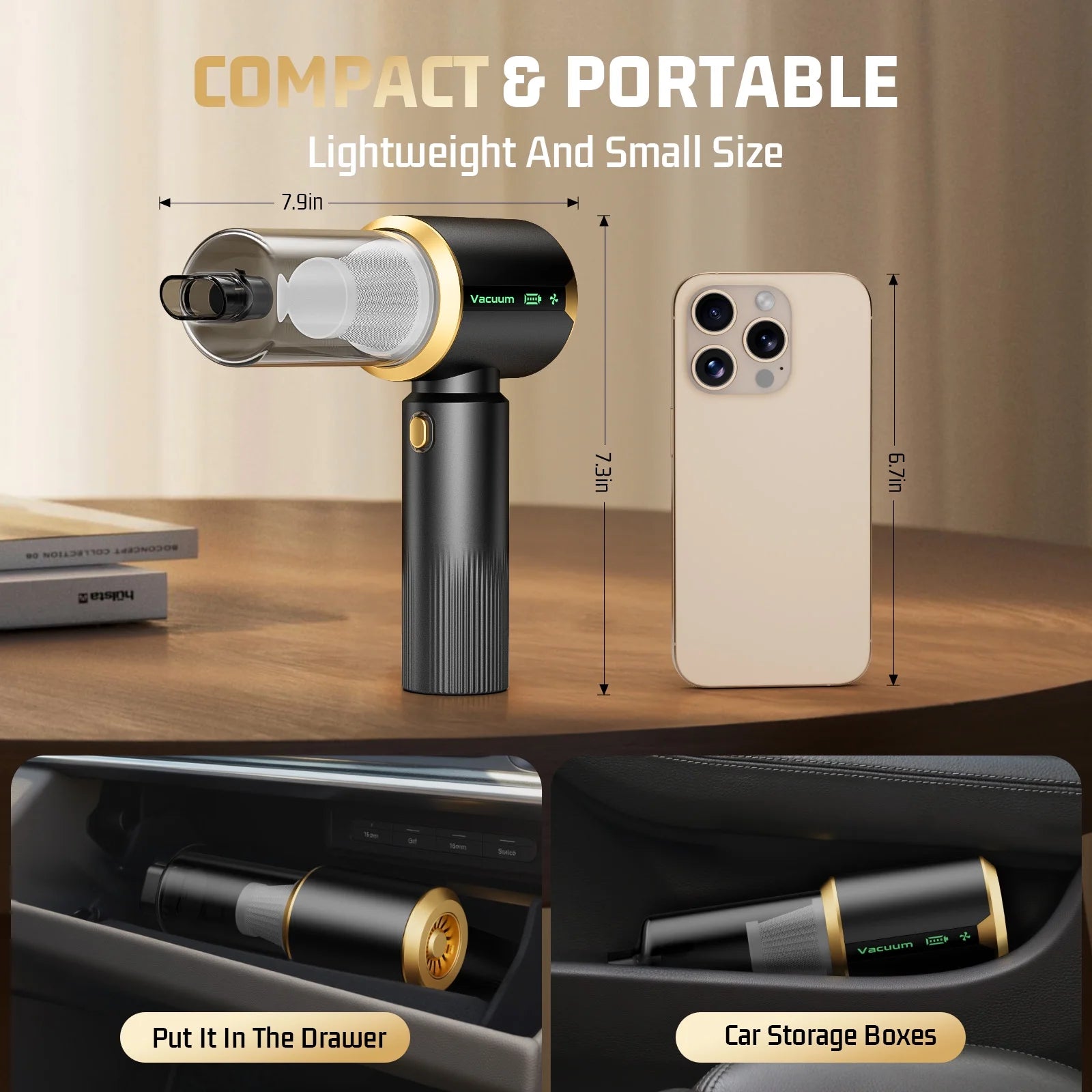Cordless Handheld Vacuum Cleaner, Small Portable Car Vacuum Cleaner, 16000Pa High Power Air Duster with 6000Mah Battery & LED Display 3 in 1 Mini Blower Vacuum Cleaner for Home Car Office