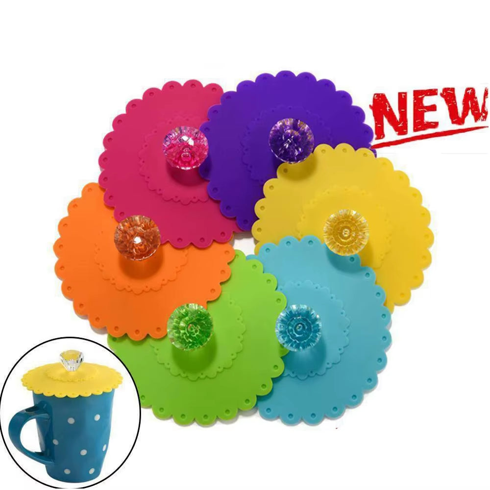 New Rainbow Color Silicone Sealed Cup Cover Heat Preservation Suction Lid Reusable Non-Toxic Anti-Dust Coffee Mug Accessory Tool