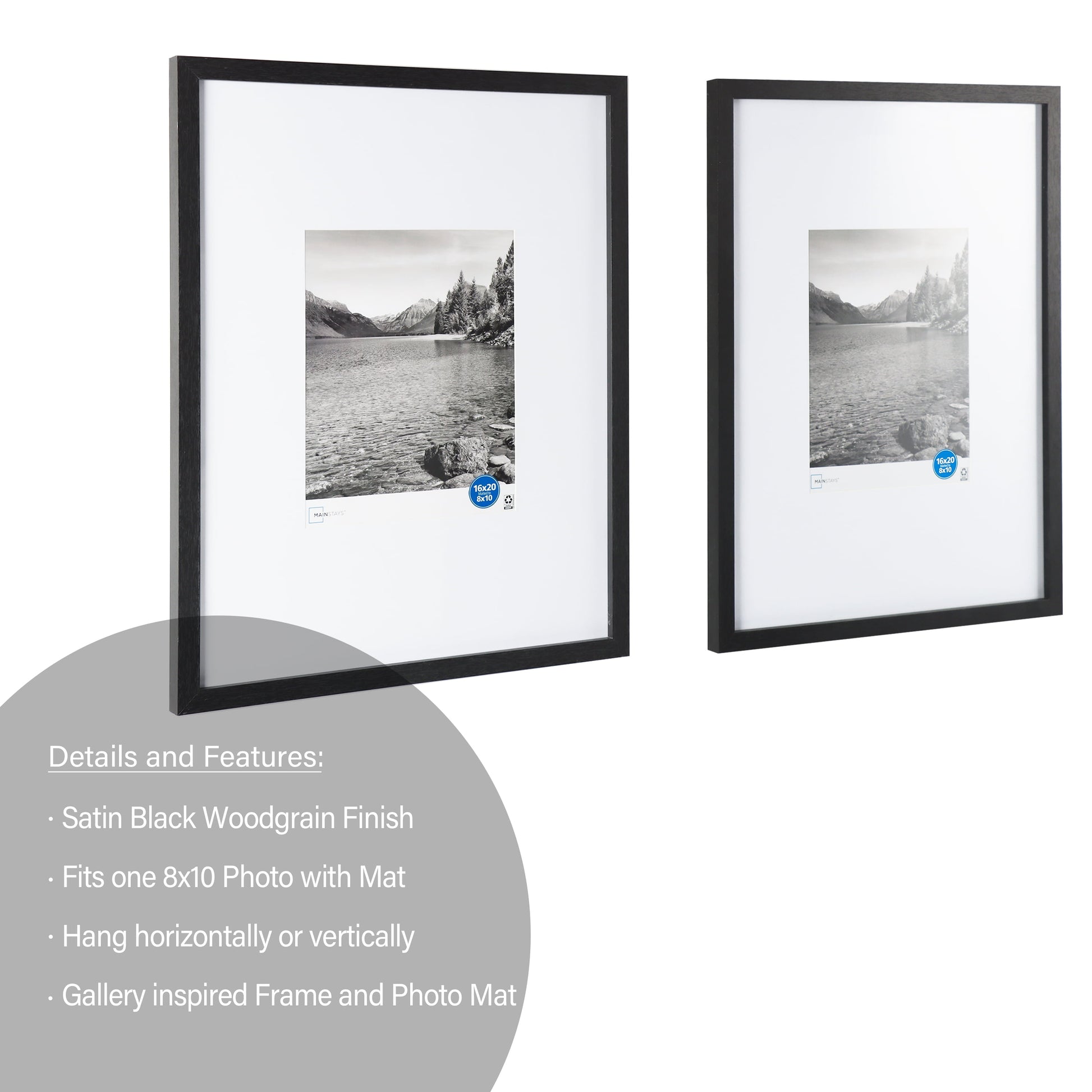 (2 Pack)  16"X20" Black 2 PC Frame Set, Matted for 8"X10" Pictures