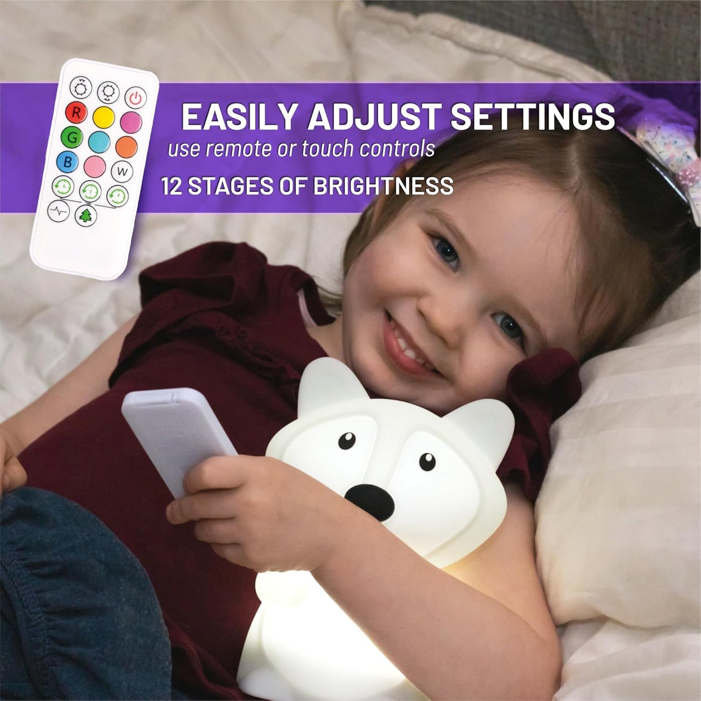 Remote Control Silicone Night Light for Kids - Fox Design with 9 Soft Colors & Sleep Timer - Rechargeable, Battery-Operated Lamp for Bedroom | Baby Nursery, Toddler, Girls, Boys