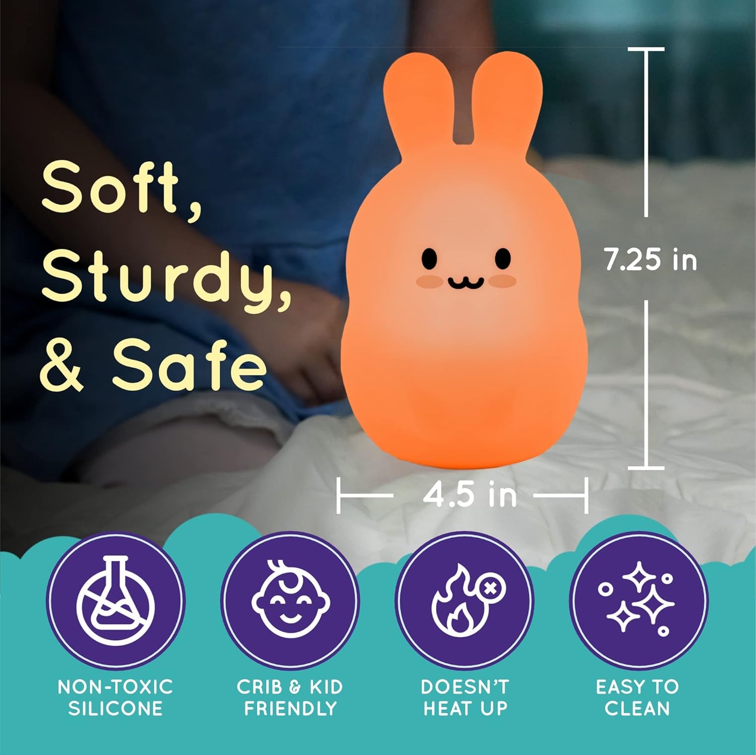 Remote Control Silicone Night Light for Kids - Bunny Design with 9 Soft Colors & Sleep Timer - Rechargeable, Battery-Operated Lamp for Bedroom | Baby Nursery, Toddler, Girls, Boys