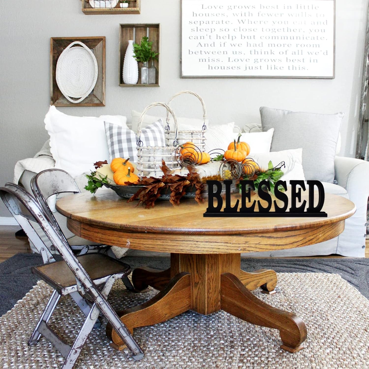 Wood Blessed Sign Indoor Home Decor Cutout Block Letter Farmhouse Table Centerpieces Wooden for Living Room Office Shelf Mantel Decor