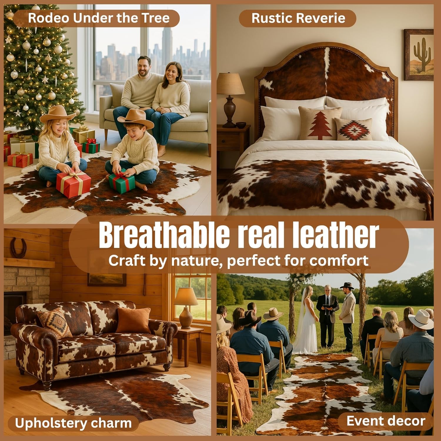 Genuine Cowhide Rug: Real Animal Print Rug for Western Home Decor & Rustic Cow Rugs for Living Room - Hand-Picked Western Rugs, 6X7Ft - Unique Country Style Hide Decor - Brindle Nutella