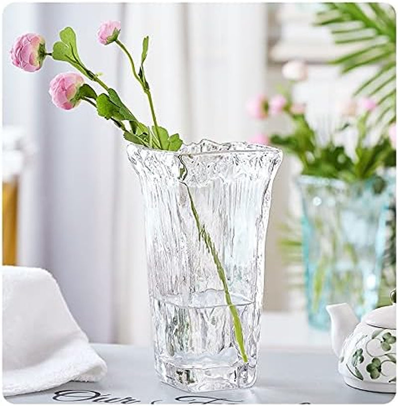 Clear Vase Thickened Glass Vase 9.45Inch Flower Vase for Home Decor Wedding Office Tabletop or Gift (Clear)