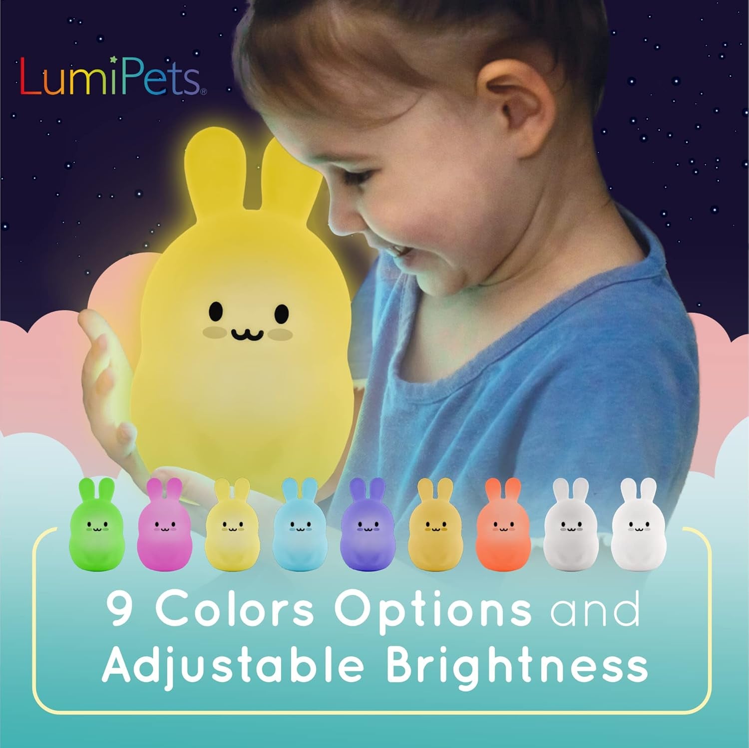 Remote Control Silicone Night Light for Kids - Bunny Design with 9 Soft Colors & Sleep Timer - Rechargeable, Battery-Operated Lamp for Bedroom | Baby Nursery, Toddler, Girls, Boys