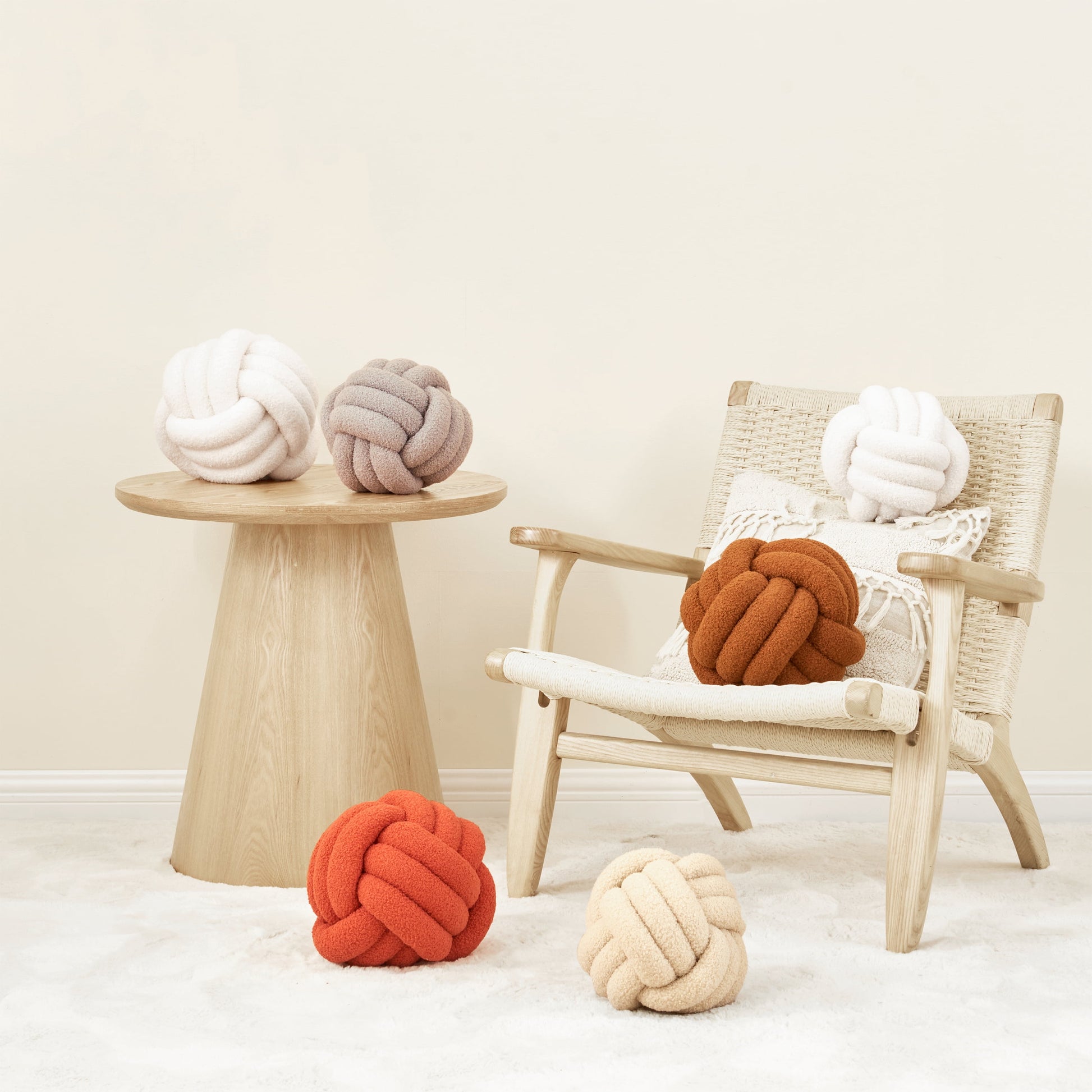Knot Pillow Ball round Throw Pillows Home Decor Cushion Decorative Throw Pillows Lambswool Beige 8 Inch