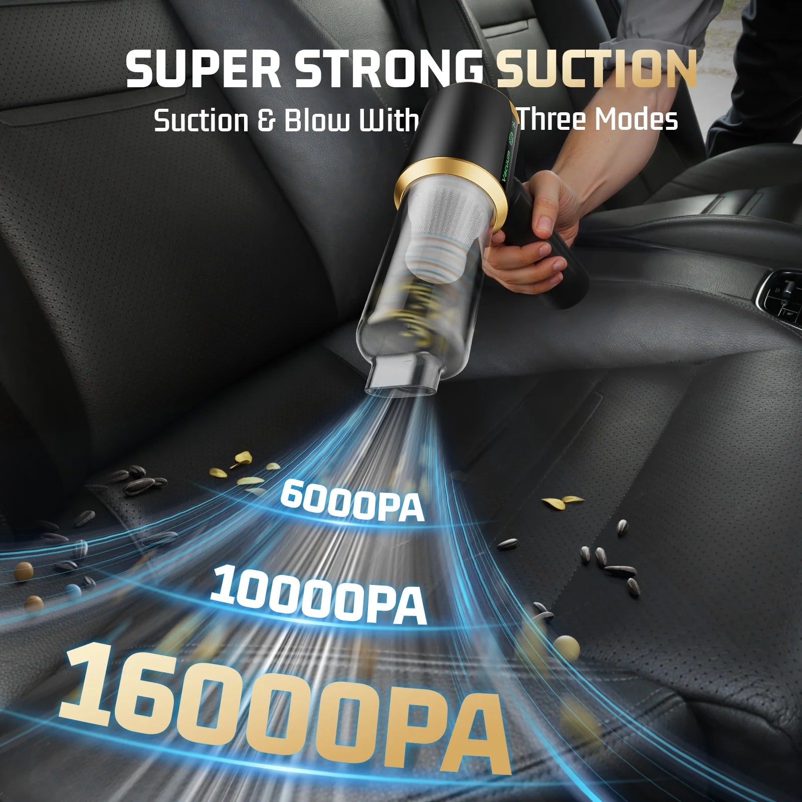 Cordless Handheld Vacuum Cleaner, Small Portable Car Vacuum Cleaner, 16000Pa High Power Air Duster with 6000Mah Battery & LED Display 3 in 1 Mini Blower Vacuum Cleaner for Home Car Office