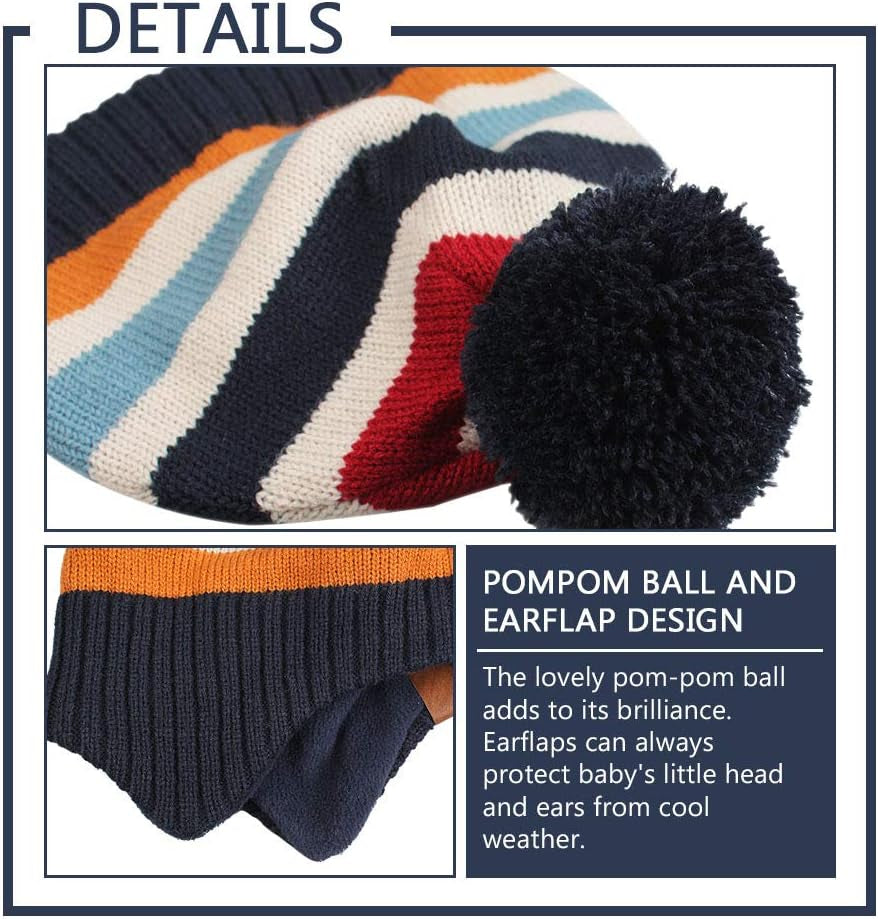 Knitted Baby Hat Scarf Set Winter Warm Boys Girls Beanie Fleece Lining Toddler Kids Hats with Pompom