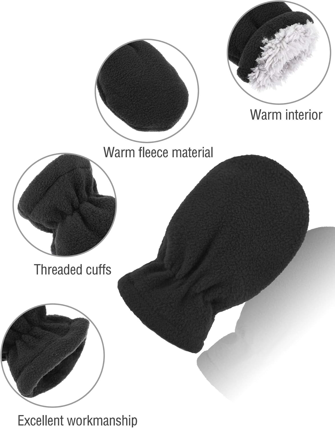 3 Pairs Baby and Toddler Winter Mittens Kids Fleece Warm Mittens for Baby Boy Girl