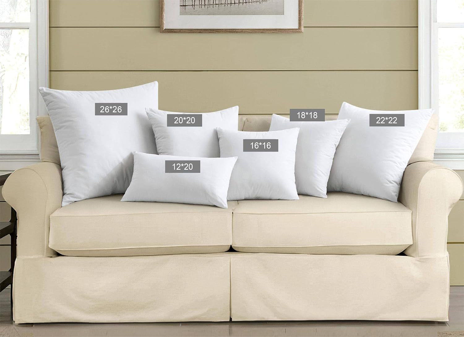 ® 18 X 18 Decorative Feather down Throw Pillow Inserts (Set of 2, White) for Sofa, Couch, Bed, Machine Washable