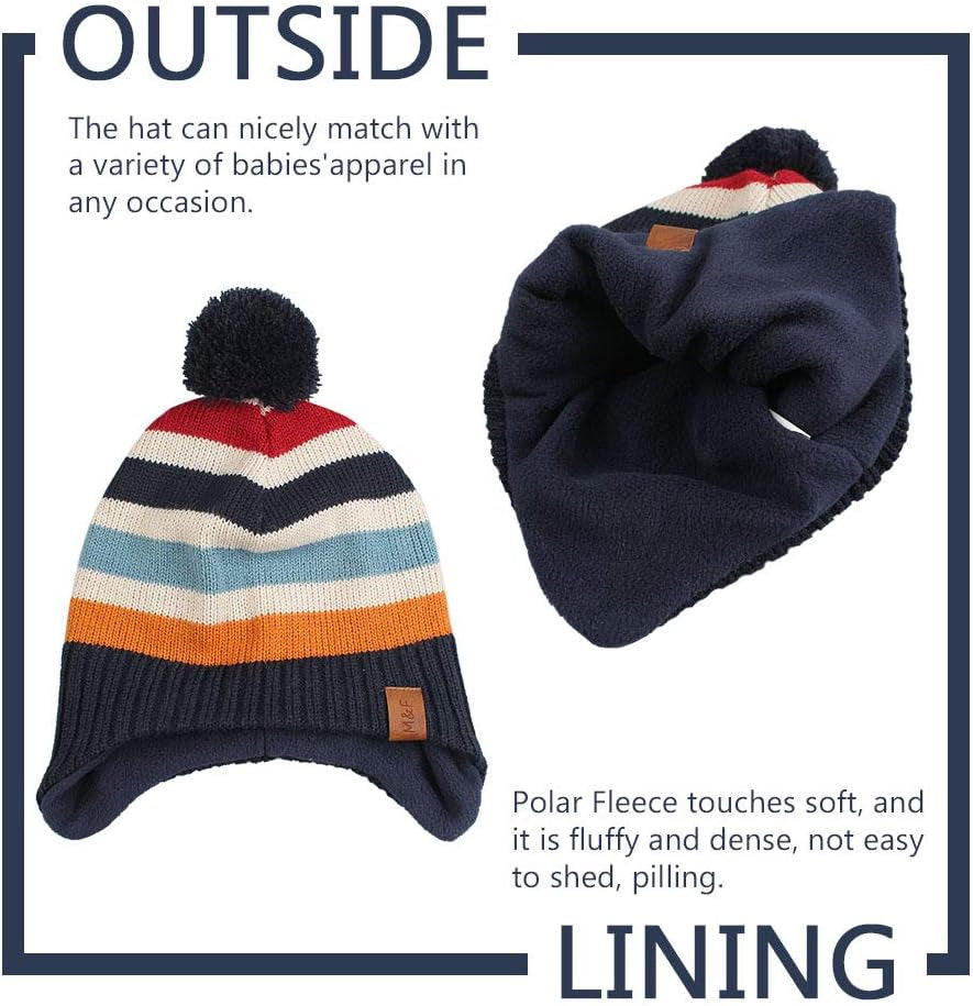 Knitted Baby Hat Scarf Set Winter Warm Boys Girls Beanie Fleece Lining Toddler Kids Hats with Pompom