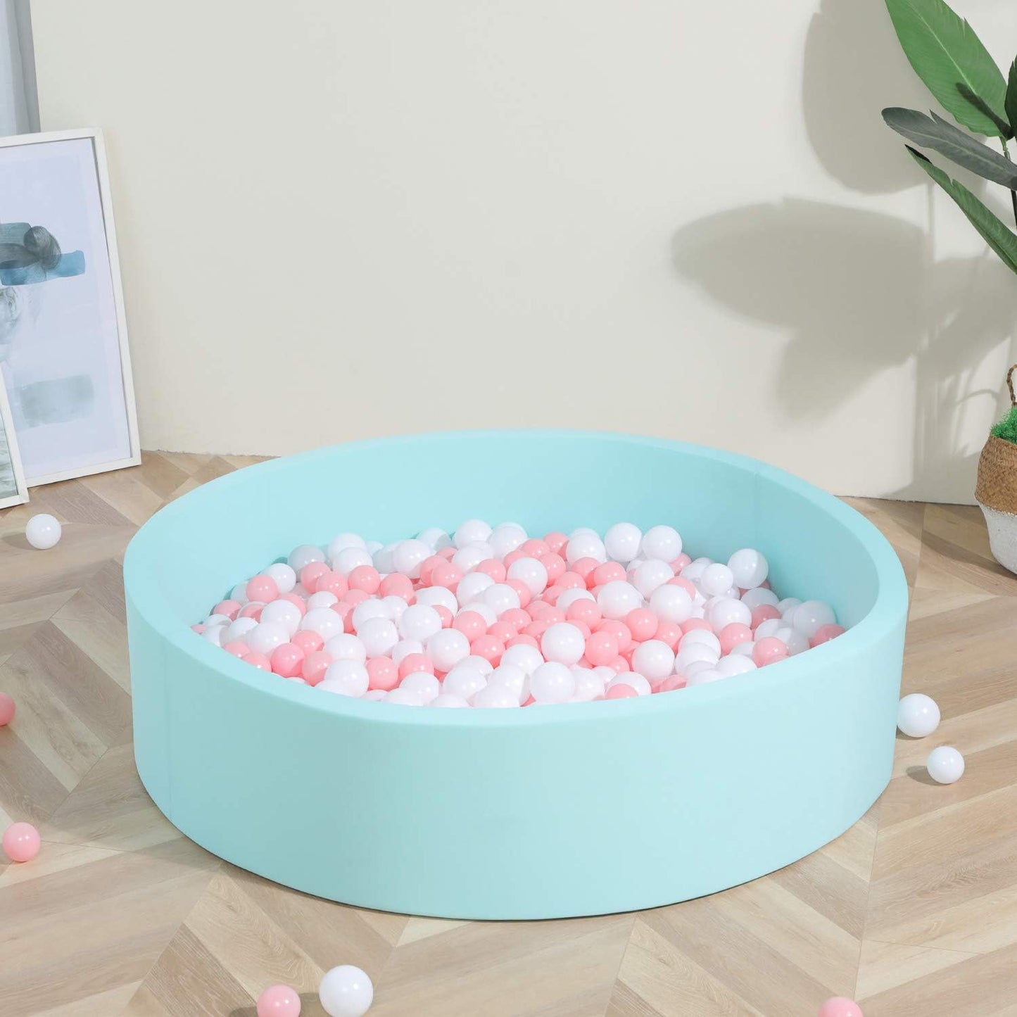 Extra Large Soft Foam Ball Pit 51.2" X 11.8" (NO Balls) in Large Sponge round Ball Pool Indoor round Ball Pits Children Toddler Playpen - Light Blue