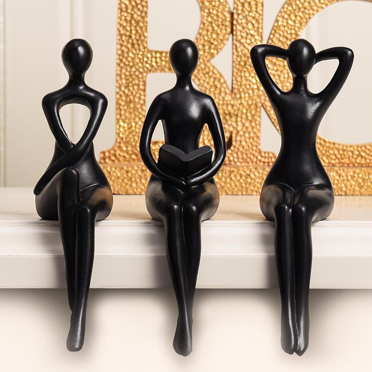 Black Thinker Statue Book Shelf Decor, Minimalist Modern Home Decor Collectable
