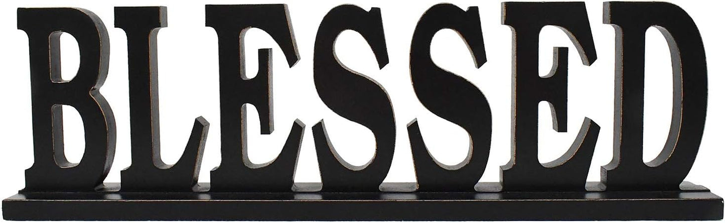Wood Blessed Sign Indoor Home Decor Cutout Block Letter Farmhouse Table Centerpieces Wooden for Living Room Office Shelf Mantel Decor