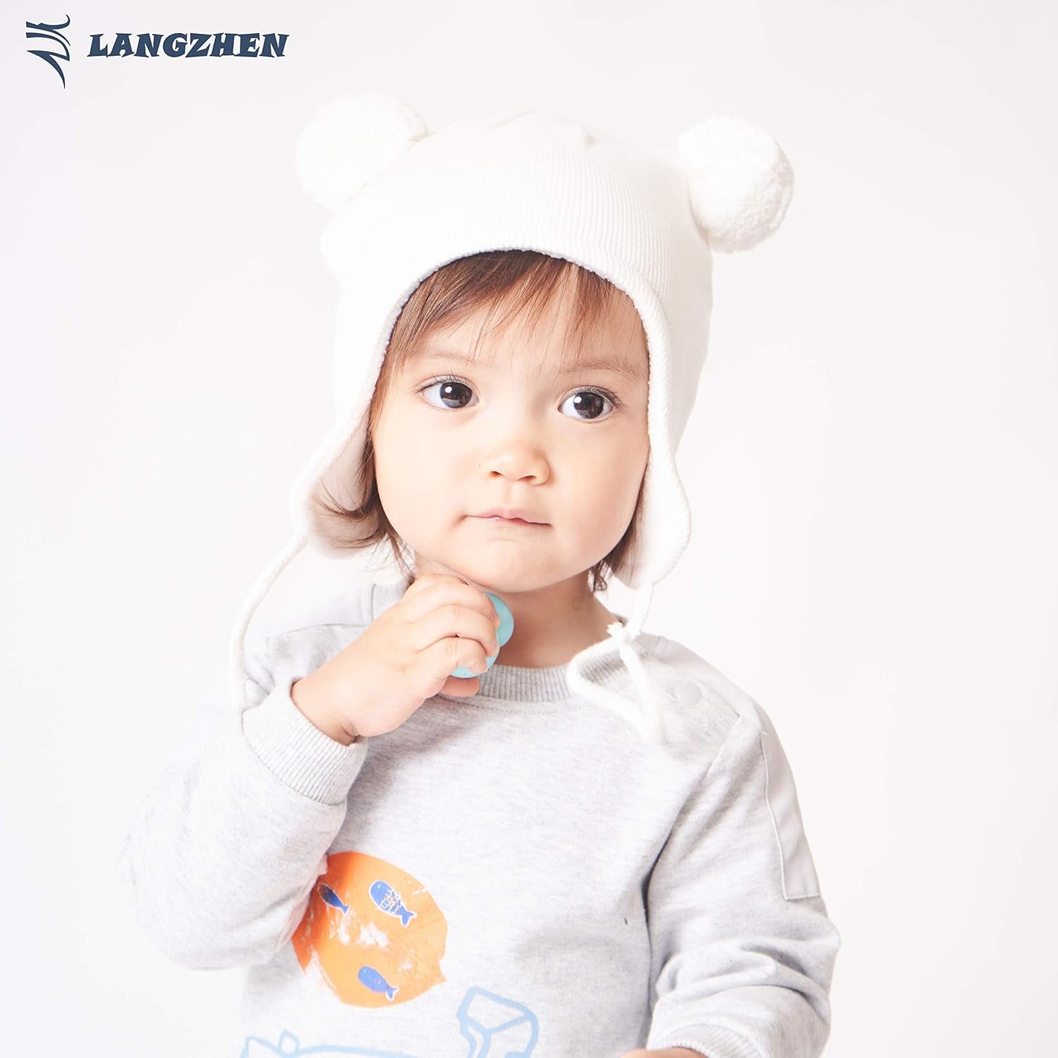Cute Pom Pom Babys Winter Hat Infant Earflap Knit Warm Cap for Boys Girls Toddler Kids Fleece Lined Beanie