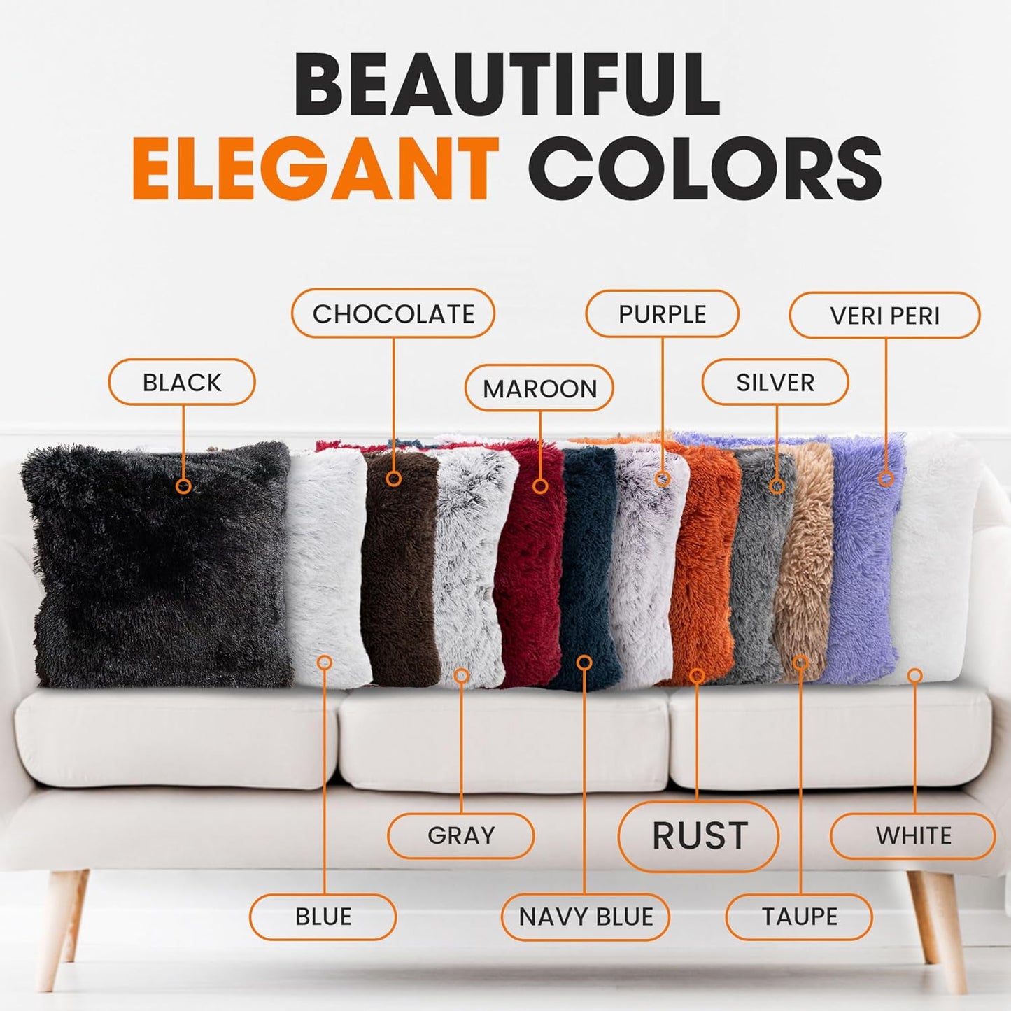Throw Pillows for Couch and Bed, Soft Shaggy Throw Pillows with Inserts Included, Cozy Long Hair Faux Fur Pillows - Set of 2-20" X 20" - Rust Orange