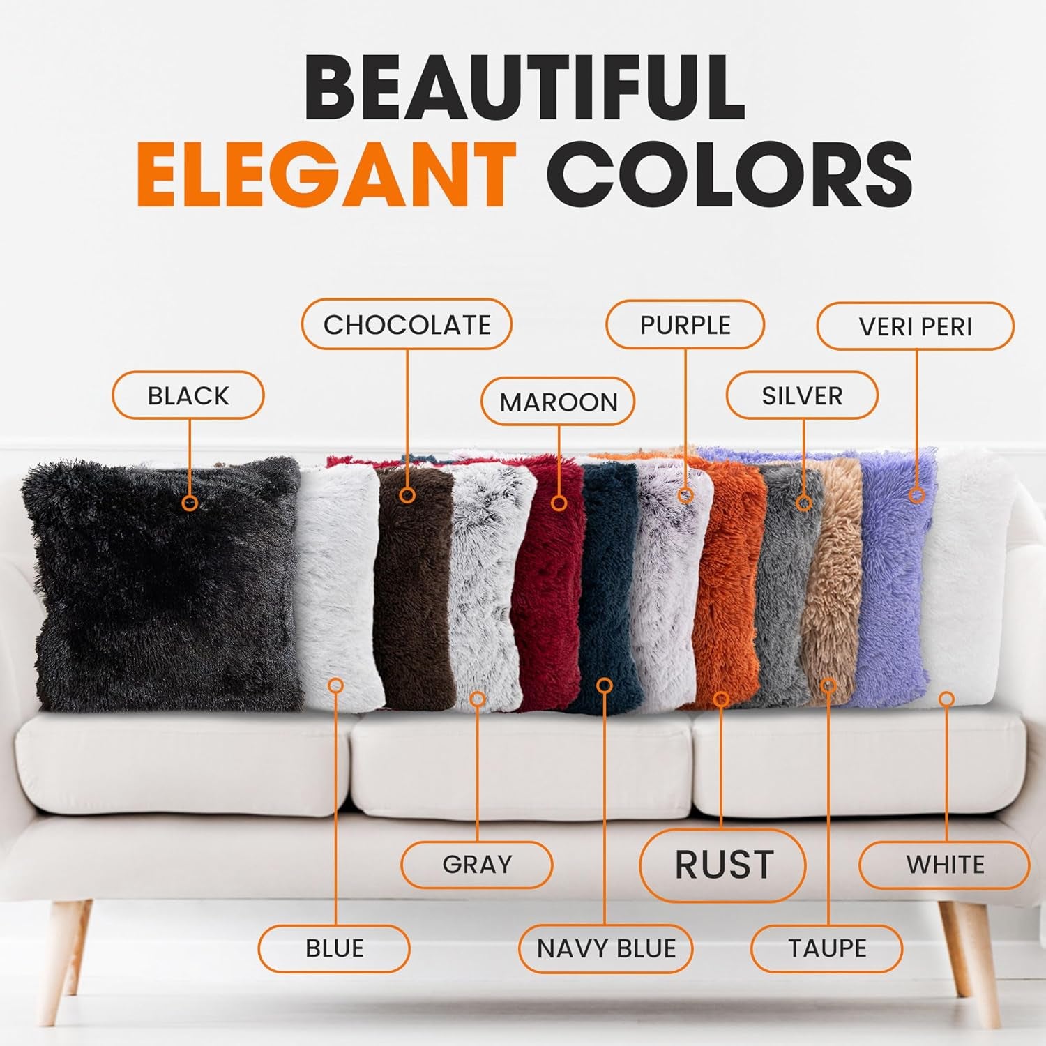 Throw Pillows for Couch and Bed, Soft Shaggy Throw Pillows with Inserts Included, Cozy Long Hair Faux Fur Pillows - Set of 2-20" X 20" - Rust Orange