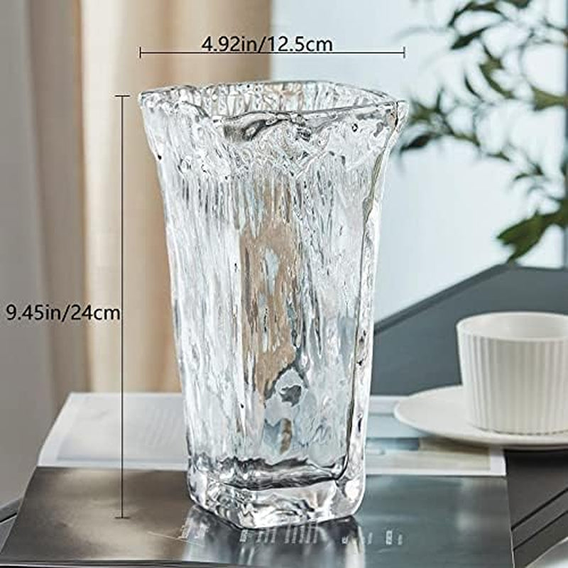 Clear Vase Thickened Glass Vase 9.45Inch Flower Vase for Home Decor Wedding Office Tabletop or Gift (Clear)