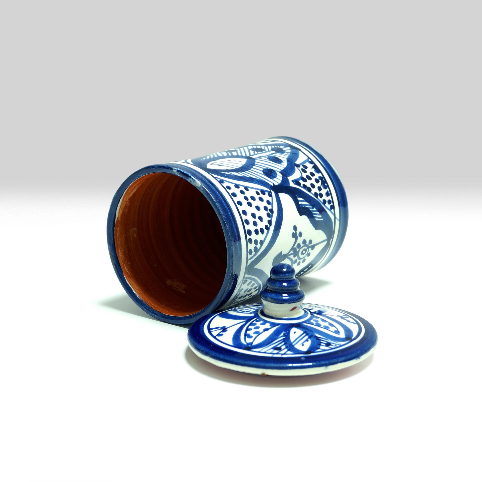 Blue Moroccan Ceramic Candy Jar | Hand-Painted Pottery with Lid | Safi Craft