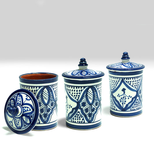 Blue Moroccan Ceramic Candy Jar | Hand-Painted Pottery with Lid | Safi Craft